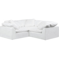 Sunset Trading Contemporary Puff Collection 3PC Slipcovered L-Shape Sectional Sofa, Performance Fabric Washable Water-Resistant Stain-Proof, 88" Deep-Seating Down-Filled Modular Corner Couch, White