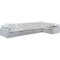 Sunset Trading Contemporary Puff Collection 5PC Slipcovered Modular L-Shaped Sectional Sofa, Performance Fabric Washable Water-Resistant Stain-Proof, 176" Deep-Seating Down-Filled Couch, White