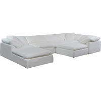 Sunset Trading Contemporary Puff Collection 7PC Slipcovered Modular U-Shaped Pit Sectional Sofa, Performance Fabric Washable Water-Resistant Stain-Proof, 176" Deep-Seating Down-Filled Lounge Couch, White