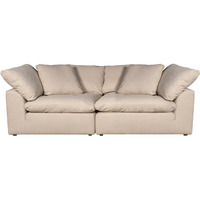 Sunset Trading Contemporary Puff Collection 2PC Slipcovered Modular Sectional Sofa, Performance Fabric Washable Water-Resistant Stain-Proof, 88" Deep-Seating Down-Filled Couch, Tan/Beige