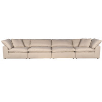 Sunset Trading Contemporary Puff Collection 4PC Slipcovered Modular Sectional Sofa, Performance Fabric Washable Water-Resistant Stain-Proof, 176" Deep-Seating Down-Filled Couch, Tan/Beige