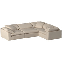 Sunset Trading Contemporary Puff Collection 4PC Slipcovered L-Shaped Sectional Sofa, Performance Fabric Washable Water-Resistant Stain-Proof, 132" Deep-Seating Down-Filled Modular Couch, Tan/Beige