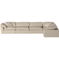 Sunset Trading Contemporary Puff Collection 5PC Slipcovered Modular L-Shaped Sectional Sofa, Performance Fabric Washable Water-Resistant Stain-Proof, 176" Deep-Seating Down-Filled Couch, Tan/Beige