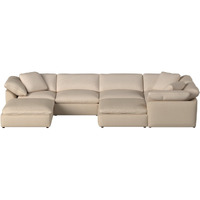 Sunset Trading Contemporary Puff Collection 7PC Slipcovered Modular U-Shaped Pit Sectional Sofa, Performance Fabric Washable Water-Resistant Stain-Proof, 176" Deep-Seating Down-Filled Lounge Couch, Tan/Beige