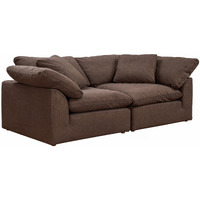 Sunset Trading Contemporary Puff Collection 2PC Slipcovered Modular Sectional Sofa, Performance Fabric Washable Water-Resistant Stain-Proof, 88" Deep-Seating Down-Filled Couch, Brown