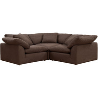 Sunset Trading Contemporary Puff Collection 3PC Slipcovered L-Shape Sectional Sofa, Performance Fabric Washable Water-Resistant Stain-Proof, 88" Deep-Seating Down-Filled Modular Corner Couch, Brown