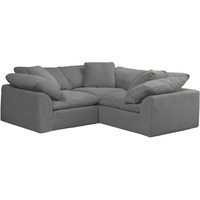 Sunset Trading Contemporary Puff Collection 3PC Slipcovered L-Shape Sectional Sofa, Performance Fabric Washable Water-Resistant Stain-Proof, 88" Deep-Seating Down-Filled Modular Corner Couch, Gray