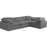 Sunset Trading Contemporary Puff Collection 4PC Slipcovered L-Shaped Sectional Sofa, Performance Fabric Washable Water-Resistant Stain-Proof, 132" Deep-Seating Down-Filled Modular Couch, Gray
