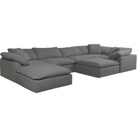 Sunset Trading Contemporary Puff Collection 7PC Slipcovered Modular U-Shaped Pit Sectional Sofa, Performance Fabric Washable Water-Resistant Stain-Proof, 176" Deep-Seating Down-Filled Lounge Couch, Gray