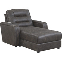Sunset Trading Power Reclining Chaise Lounge Chair with Arms | Phone Charger | Cupholder | Storage | Gray