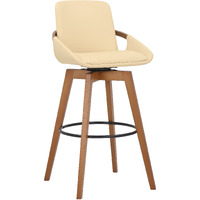 Baylor Swivel Wood Bar or Counter Stool in Faux Leather