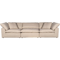 Sunset Trading Contemporary Puff Collection 3PC Slipcovered Modular Sectional Sofa, Performance Fabric Washable Water-Resistant Stain-Proof, 132" Deep-Seating Down-Filled Couch, Tan/Beige