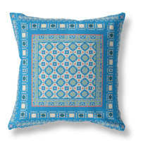 Floral Windows Broadcloth Indoor Outdoor Pillow, Zippered, BluePink