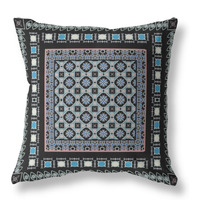 Floral Windows Broadcloth Indoor Outdoor Pillow, Zippered, BlackBlue