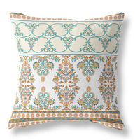 Nandini Flowers Broadcloth Indoor Outdoor Pillow, Zippered, WhiteBlue