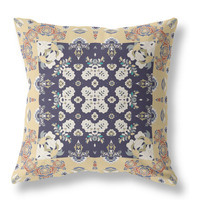 Rose Box Broadcloth Indoor Outdoor Pillow, Zippered, YellowNavyBlue
