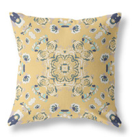 Rose Wreath Broadcloth Indoor Outdoor Pillow, Zippered, YellowBlue