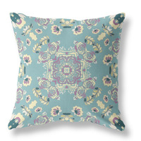 Rose Wreath Broadcloth Indoor Outdoor Pillow, Zippered, LightGreenYellow