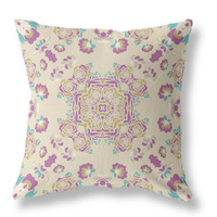 Rose Wreath Broadcloth Indoor Outdoor Pillow, Zippered, OffWhitePurple