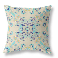 Rose Wreath Broadcloth Indoor Outdoor Pillow, Zippered, OffWhiteBlue