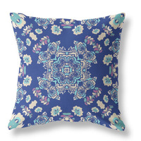 Rose Wreath Broadcloth Indoor Outdoor Pillow, Zippered, BlueOffWhite