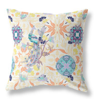 Everest Peacock Broadcloth Indoor Outdoor Pillow, Zippered, OffWhiteOrange
