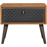 Coco Rustic Single Drawer Oak Wood and Faux Leather Nightstand