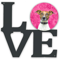 Pink Jack Russell Terrier Metal Wall Artwork LOVE KJ1226PKWALV