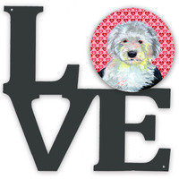Old English Sheepdog Hearts Love and Valentine's Day Portrait Metal Wall Artwork LOVE LH9171WALV