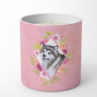 Alaskan Malamute Pink Flowers 10 oz Decorative Soy Candle CK4112CDL