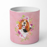 Basset Hound Pink Flowers 10 oz Decorative Soy Candle CK4116CDL