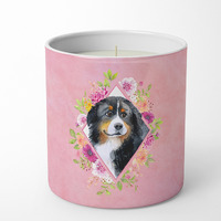 Bernese Mountain Dog Pink Flowers 10 oz Decorative Soy Candle CK4118CDL