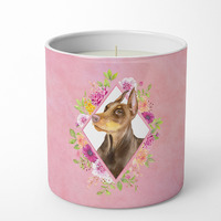 Doberman Pinscher Pink Flowers 10 oz Decorative Soy Candle CK4138CDL