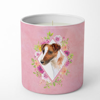 Jack Russell Terrier Pink Flowers 10 oz Decorative Soy Candle CK4141CDL