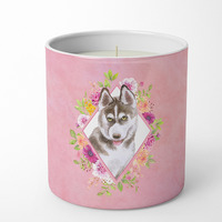 Siberian Husky #2 Pink Flowers 10 oz Decorative Soy Candle CK4152CDL