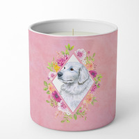 Great Pyrenees Pink Flowers 10 oz Decorative Soy Candle CK4160CDL