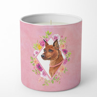Miniature Pinscher Pink Flowers 10 oz Decorative Soy Candle CK4161CDL