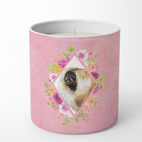 Pekingese Pink Flowers 10 oz Decorative Soy Candle CK4166CDL