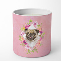Fawn Pug Pink Flowers 10 oz Decorative Soy Candle CK4174CDL