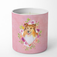 Sheltie Shetland Sheepdog Pink Flowers 10 oz Decorative Soy Candle CK4182CDL