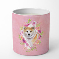 Shiba Inu Pink Flowers 10 oz Decorative Soy Candle CK4183CDL