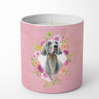 Weimaraner Pink Flowers 10 oz Decorative Soy Candle CK4191CDL