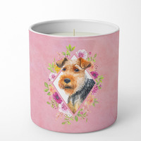 Welsh Terrier Pink Flowers 10 oz Decorative Soy Candle CK4192CDL