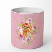 Yorkshire Terrier #2 Pink Flowers 10 oz Decorative Soy Candle CK4195CDL