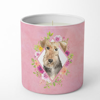 Airedale Terrier Pink Flowers 10 oz Decorative Soy Candle CK4204CDL