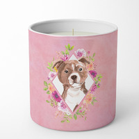 Staffie Bull Terrier Pink Flowers 10 oz Decorative Soy Candle CK4208CDL