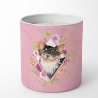 Longhaired Chihuahua Pink Flowers 10 oz Decorative Soy Candle CK4225CDL