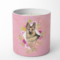 German Shepherd Pink Flowers 10 oz Decorative Soy Candle CK4237CDL