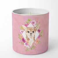 Chihuahua Pink Flowers 10 oz Decorative Soy Candle CK4245CDL