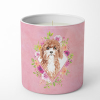 Cavapoo Pink Flowers 10 oz Decorative Soy Candle CK4247CDL